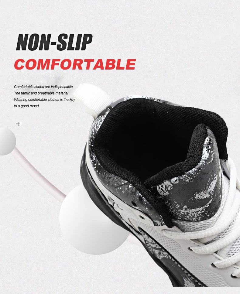 Children Basketball Shoes - Kids Sneakers Lace Up | Non Slip PU Leather High Top