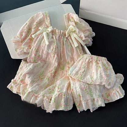 Japanese Kawaii Lolita Style Strawberry Embroidery Pajamas Set Ladies Short Sleeve Tops Shorts Sweet Summer Homewear Outfit