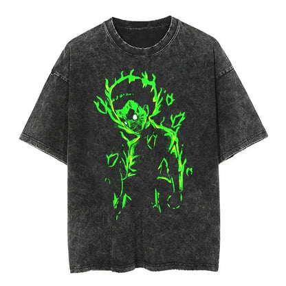 Men Streetwear Tshirt Japanese Naruto Anime Graphic T-Shirt Cotton Harajuku Washed T Shirt Summer Hip Hop Tops Tees Black