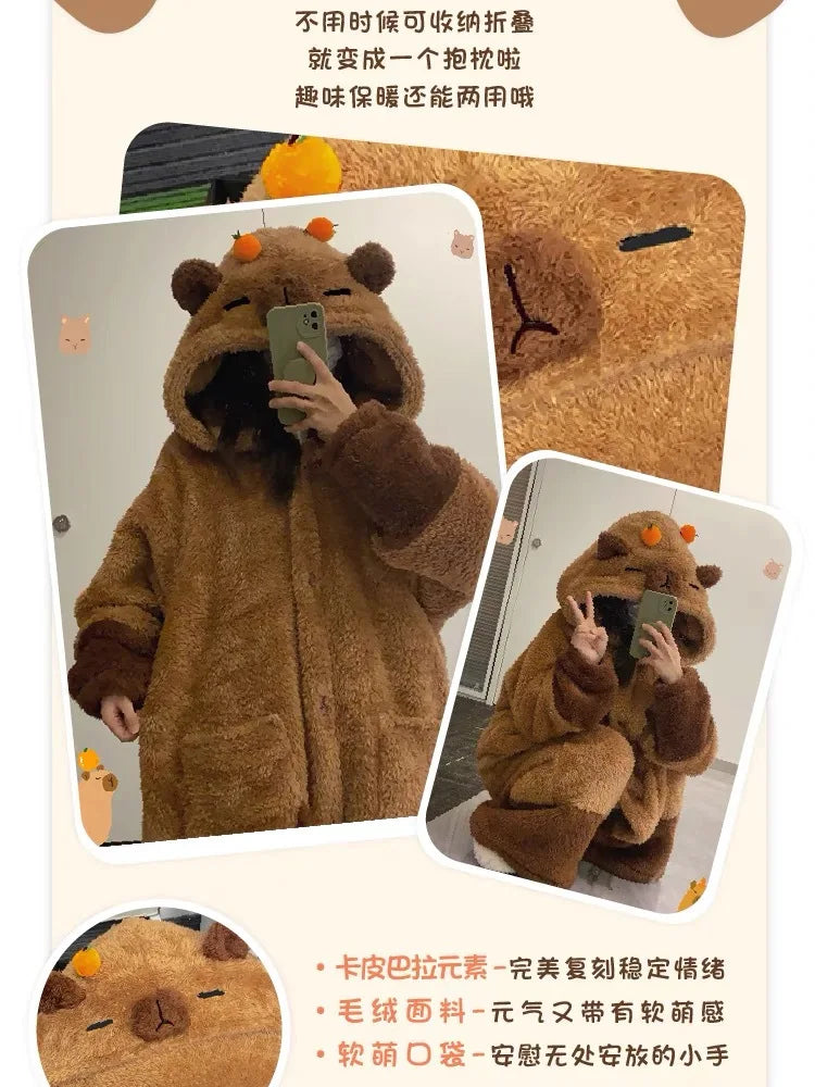 Soft Cute Animals Shape Blanket Pajamas Unisex For Adult Coral Velvet Warm Cosplay Loose  Pajamas Pants Home Wear