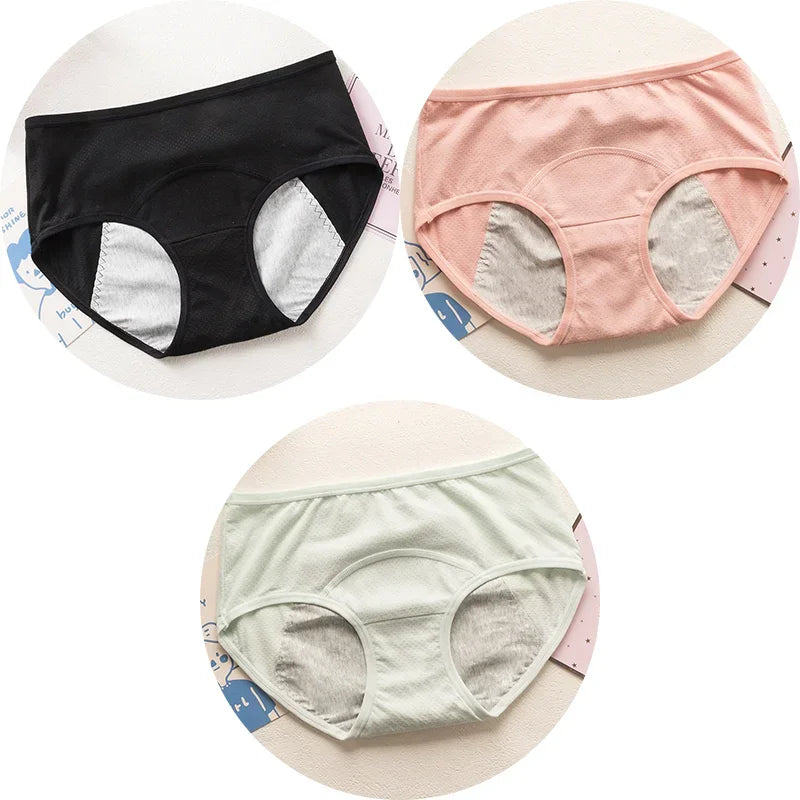 3PCS Cute Cartoon Period Underwear for Girls  Leakproof Teen Menstrual Panties 4-Layer Absorbent Reusable Washable Underwear