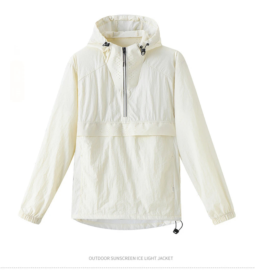 Spring Summer Men Lightweight Anorak Jacket Fashion Man Half Zip Sunscreen Hooded Coats Men UPF50+ Windbreaker Waterproof Jacket