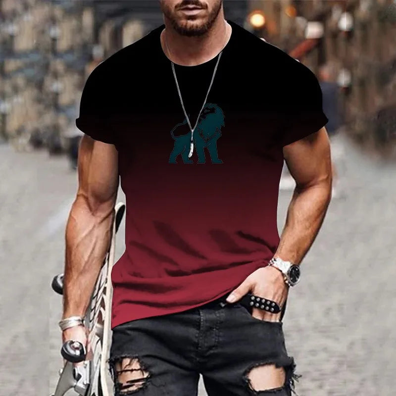 Men's 3D Printed T-Shirt - Summer Streetwear Gradient Printed Tee | Plus Size Pullover