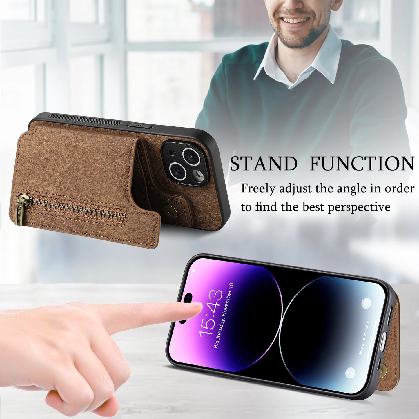 Zipper Card Solt Wallet Leather Case For iPhone 16 Pro Max 17 Air 15 14 Plus 13 12 11 Se2022 Pocket Magnetic Double Buckle Cover