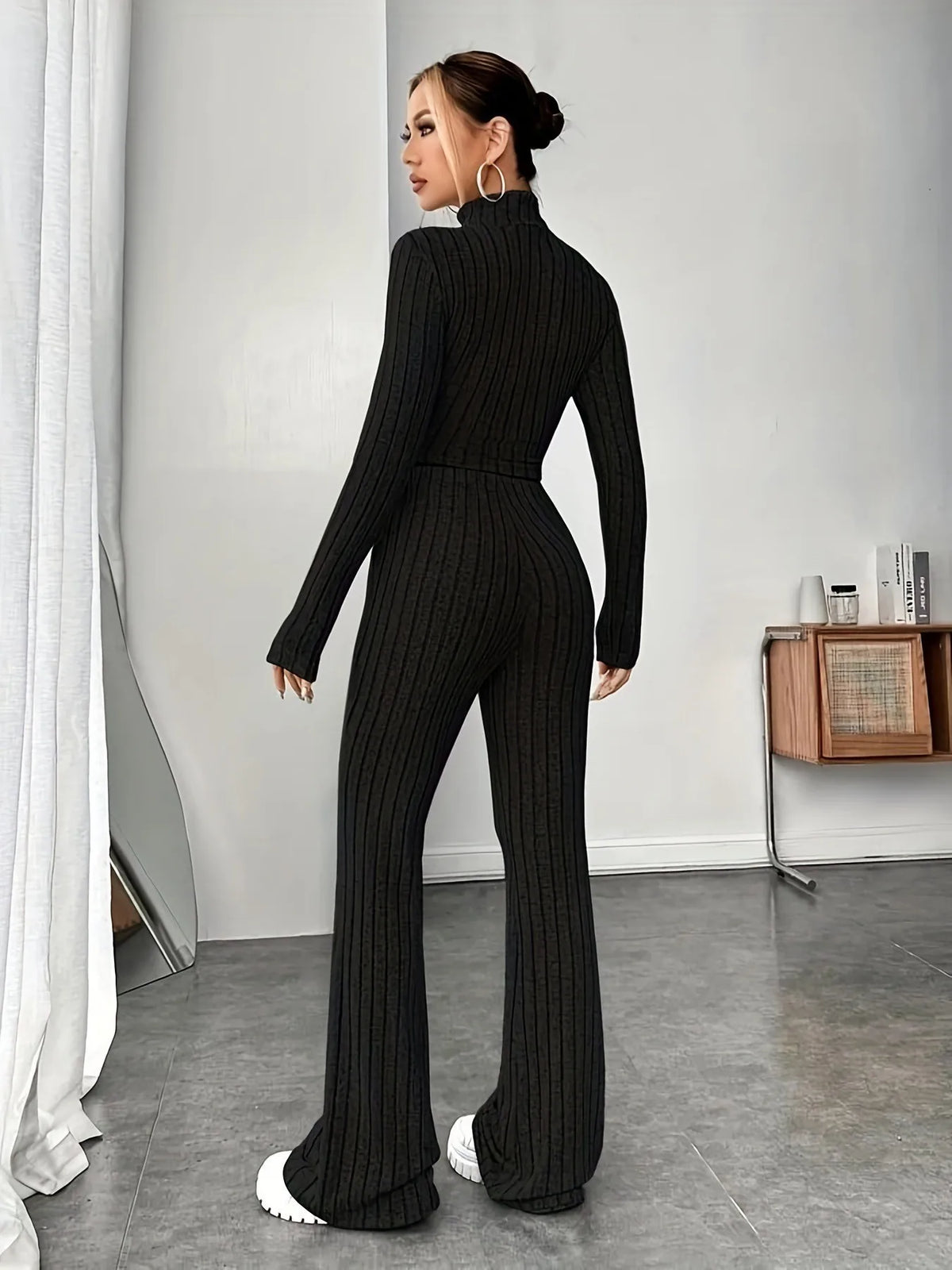 2025 Beige Western Style Knitted Fashion Suit Women New Korean Split Black Sweaters Wide Leg Pants Lady Casual Two-piece Sets
