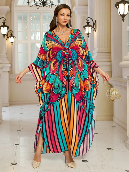 Kaftan Dresses for Women Wave Neck Swimsuit Cover Up Caftan Dress Plus Size Oversized Long Beach Dress