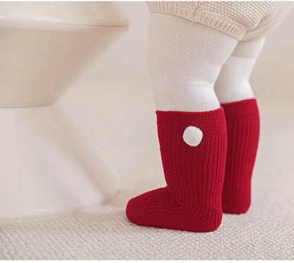 2025 New Year Baby Winter Thicken Socks Kids Cute Stripe Color Matching Warm Floor Socks Children Girls Fleece Padded Socks