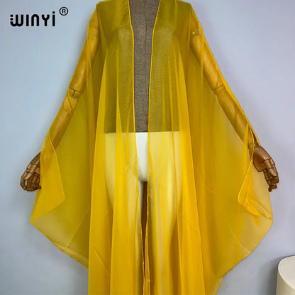 WINYI Beach sexy Cover Ups for Swimwear Women Kimono Swimsuit Cape Summer Dress 2023 Beachwear Monochrome perspective yarn dress