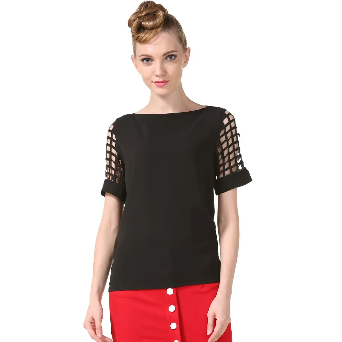 Summer Fashion Women Blouses & Shirts Hollow Out Sleeve Slash Neck Chiffon Blouse Plus Size
