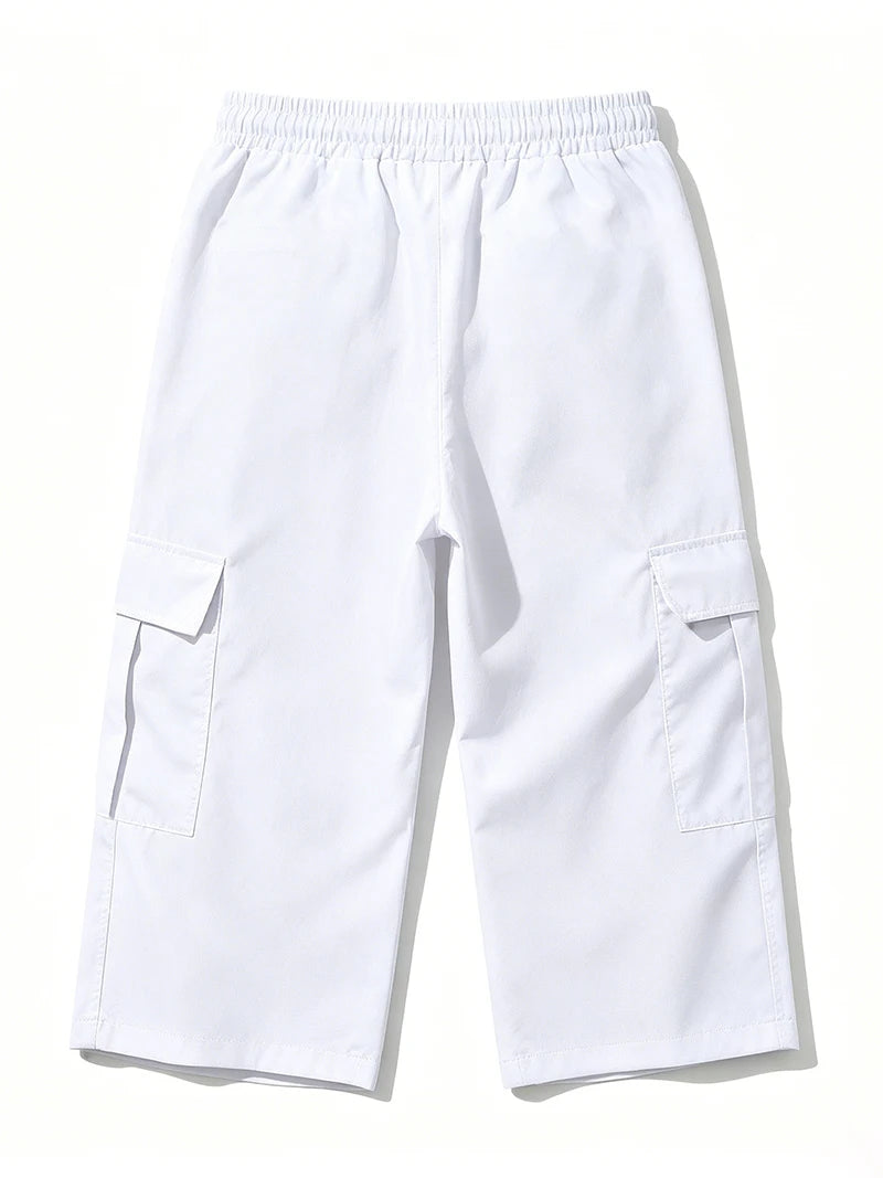 2026 New Men Multi Pocket Cargo Capri Shorts Loose Fit Daily Street Travel Outdoor Casual Drawstring Waist Cropped Short Pants