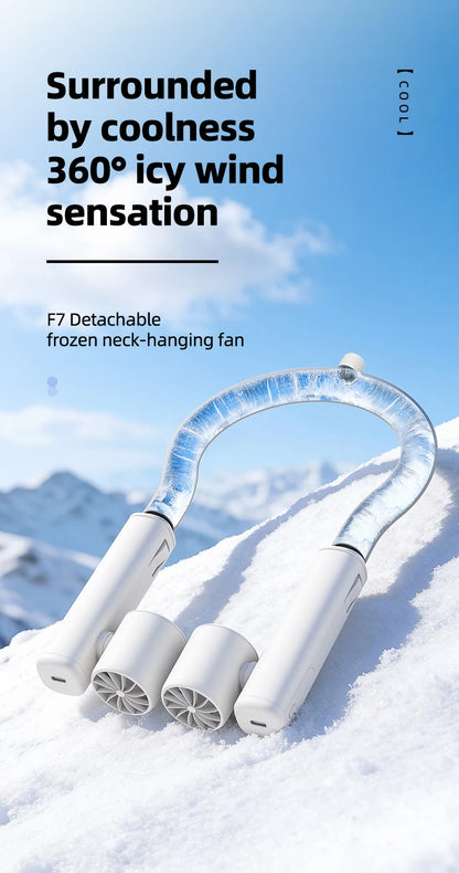 Detachable Ice-Cool Neck Fan, 360° Cooling with Freezable Ice Ring , 3 Speeds, Large Battery, Hands-Free for Outdoor, Commuting