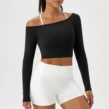 Women's Yoga Shirt - Long Sleeve One Shoulder Tight Fit Workout Top | Quick Drying