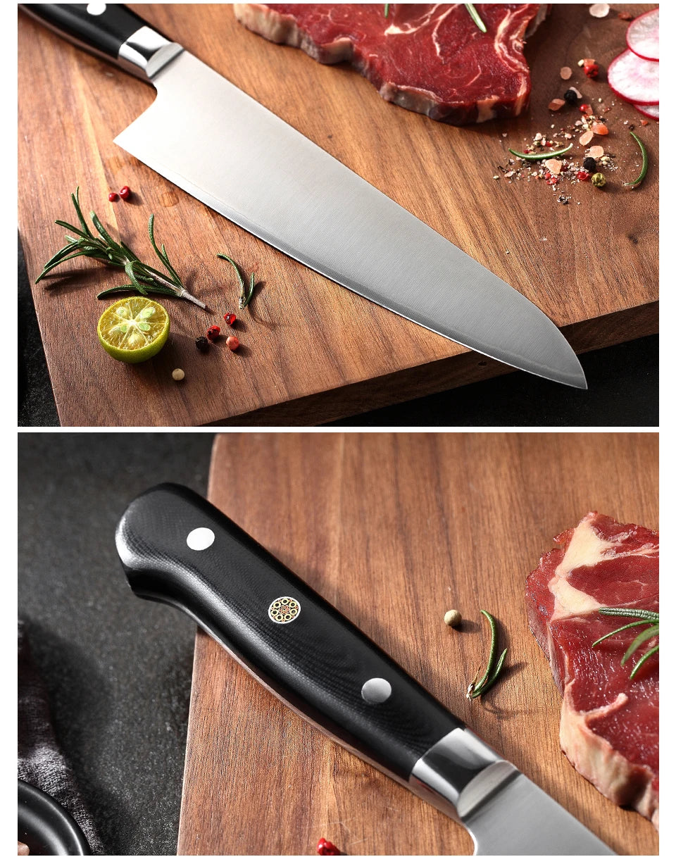 XINZUO 210mm Chef Knife - 3 Layer 440C Core Clad Steel Gyutou with G10 Handle