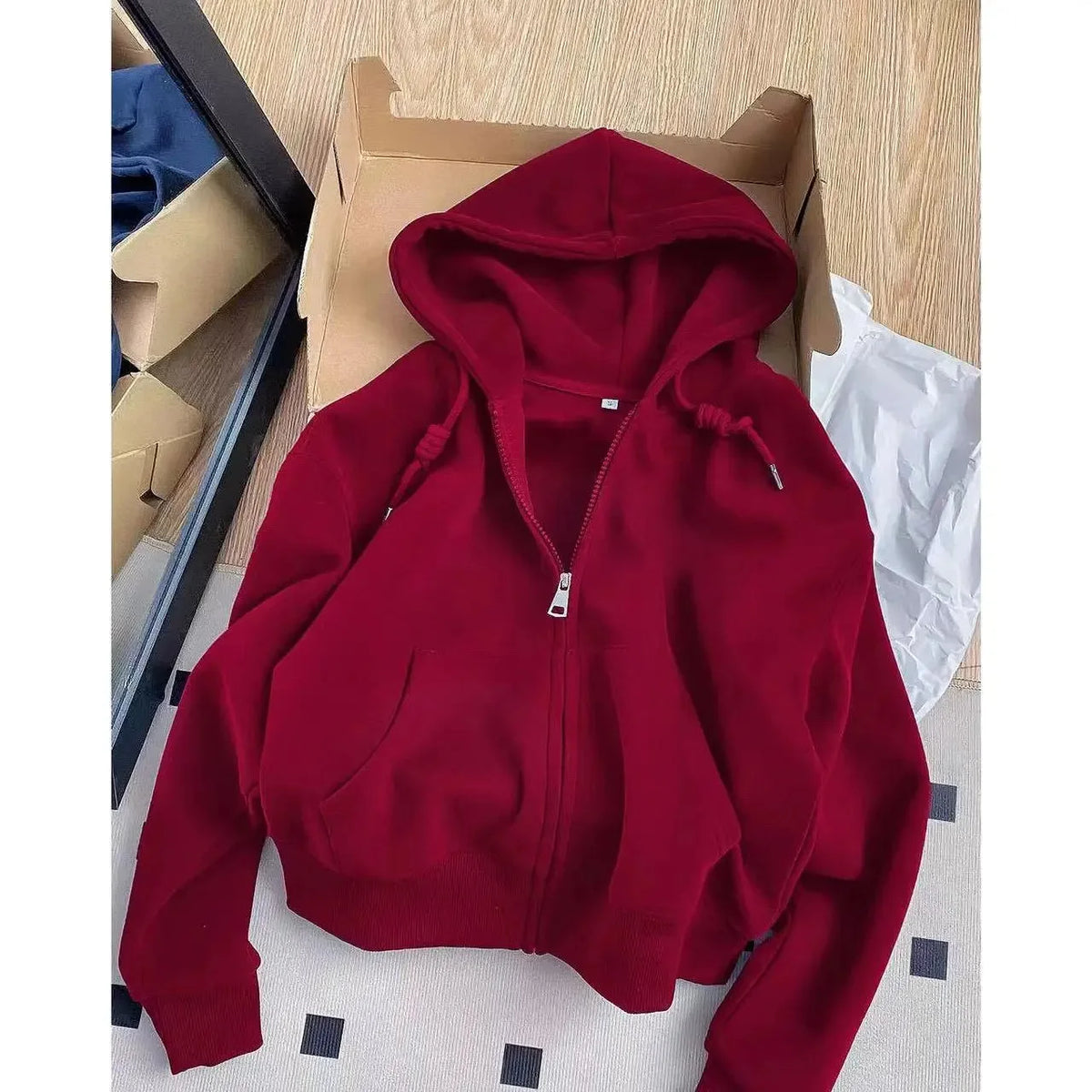 Cardigan Hooded Sweatshirt Women's New Spring and Autumn Top Loose Casual Short Style