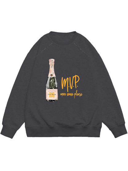 Women's round-neck long-sleeved pullover with shoulder straps. Please send me more in champagne color with prints.