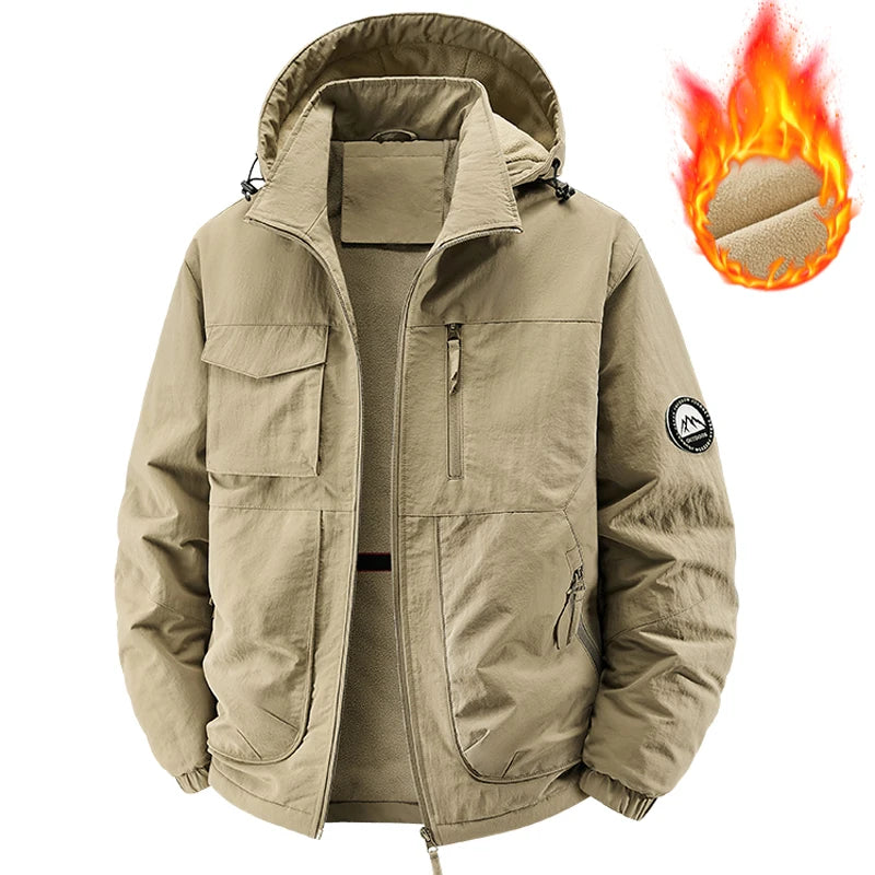 Men Winter Parka - Quilted Waterproof Jacket With Detachable Hood & Warm Fleece Lining