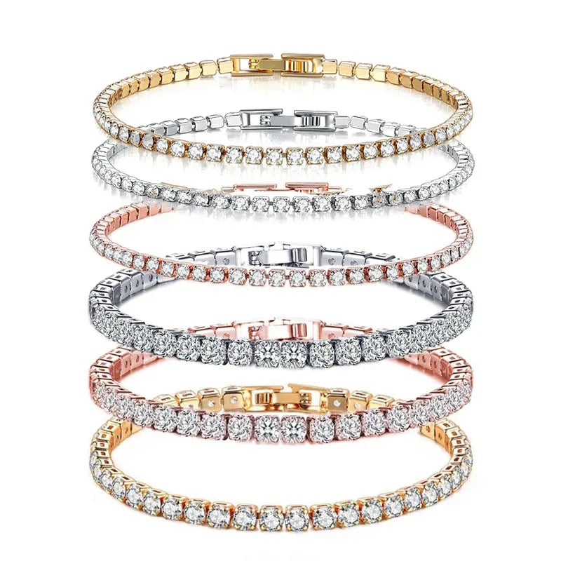 925 Sterling Silver Rose Gold Tennis Bracelet Sparkling Crystal Cubic Zirconia Hip-Hop Luxury Women's Jewelry Surprise Gift