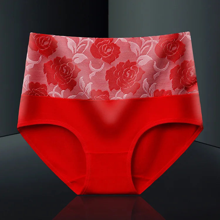 Plus Size L-5XL Women's Briefs Underwear Cotton High Waist Tummy Control Panties Rose Jacquard Ladies Panty Multipack