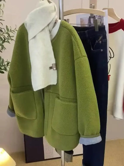 Autumn New  Women's and Chic Fleece Lamb Wool Women High-end and Street Minimalist Casual Jackets