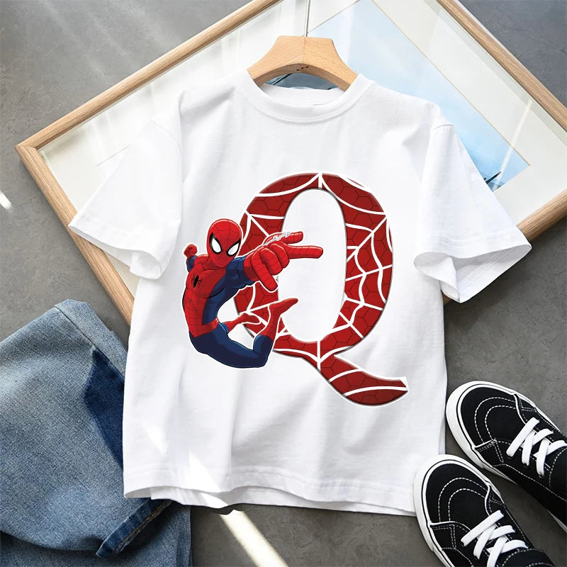 2026  New Children's Spider Man Cartoon Letter Printed T-shirt Cotton T-shirt Boys' Short Sleeved Top Children's Clothing