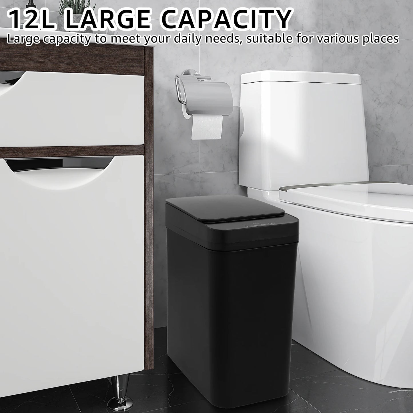 Touchless Infrared Trash Can - 12L Smart Sensor Wastebasket for Kitchen  Bathroom