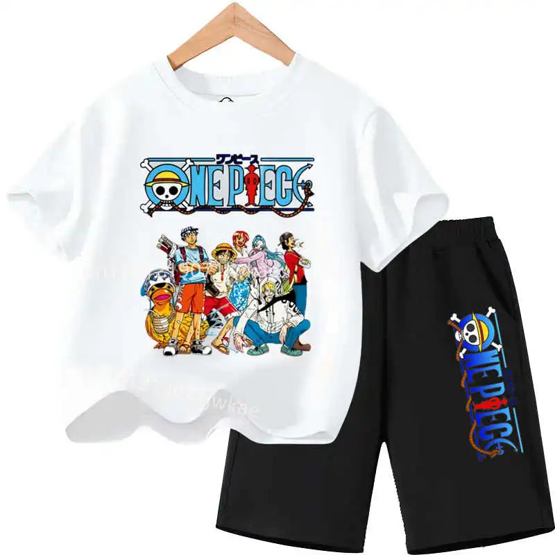 One Piece Kids Outfit Chopper Luffy Tracksuit Suit Children Summer Short Sleeve Clothes Set Anime Boy Girl T Shirt Shorts 2pcs