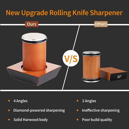 Rolling Knife Sharpener - 4 Angle Sharpening System With Diamond Whetstone Kit