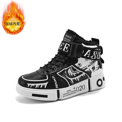 Boys High-Top Sneakers – Waterproof Leather Upper Shoes With Buckle Strap 2025 Autumn Winter