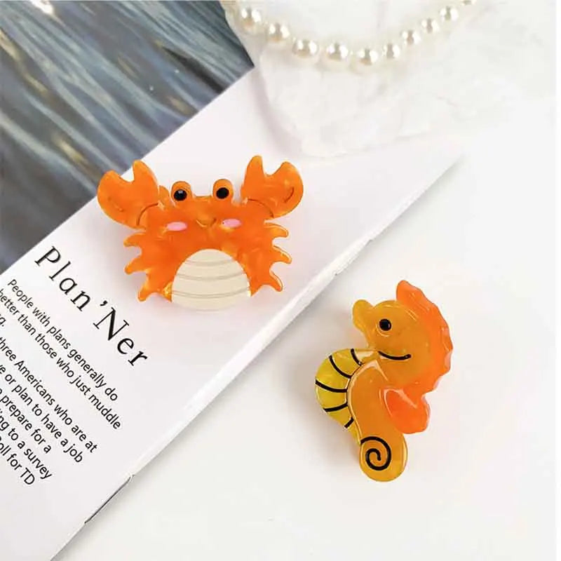 8/6/4Pcs Acetate Ocean Animal Hair Clips Summer Beach Non-Slip Hair Claws Crab Starfish Whale Hair Accessories for Women Girl
