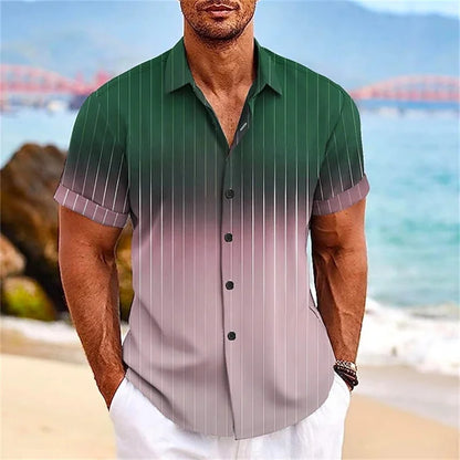 2024 Men's Gradient Striped Shirt Slim Breathable Fashion Short-sleeved High-quality Design Casual Button-down Shirts Male