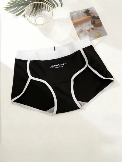 3PCS Contrast Binding Letter Print High Cut Cotton Panties With Extra Long Gusset Set