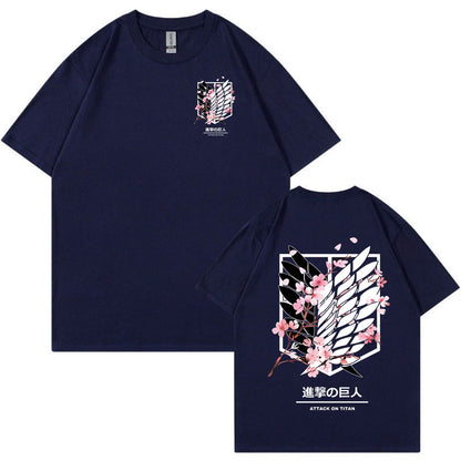Anime Attack on Titan T-Shirt Ackerman Mikasa Eren Jaeger Cherry Blossom Graphics Logo T Shirt Clothes Men's Cotton T Shirts