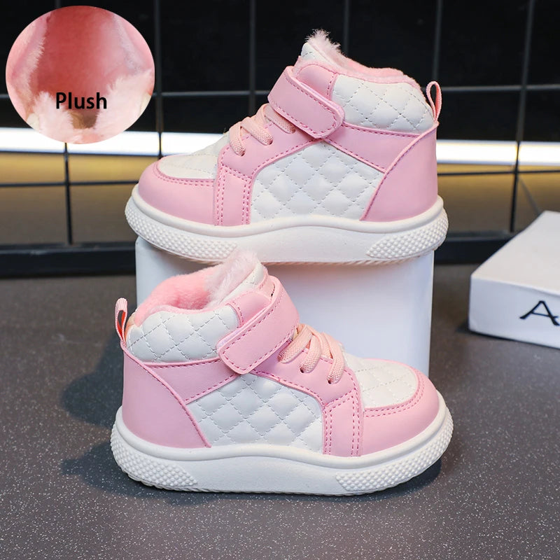 Fleece Lined Sports Shoes – Warm Kids Winter Sneakers with EVA Outsole