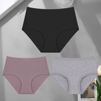 FINETOO 3Pcs/Set Seamless Cotton Panties Women Solid Color High Rise Elastic Briefs Female Soft Comfortable Breathable Underwear