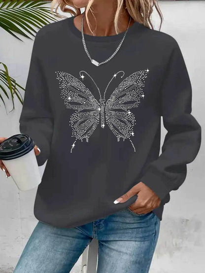 Women's Casual Heart Print Pullover Sweatshirt Geometric Design Long Sleeve Round Neck Machine Washable Regular Fit for Autum