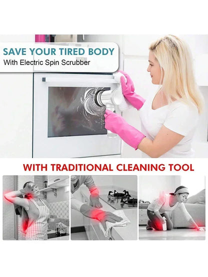 Cordless Electric Spin Scrubber - 5-in-1 Cleaning Brush with Adjustable Handle and 5 Brush Heads - ZOOMNSTORE