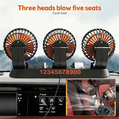 12V Automotive Fan Car Fan 24V 360° Adjustable 3-Head Air Fan Low Noise Multifunctional Temporary Parking Fan for Auto Vehicles