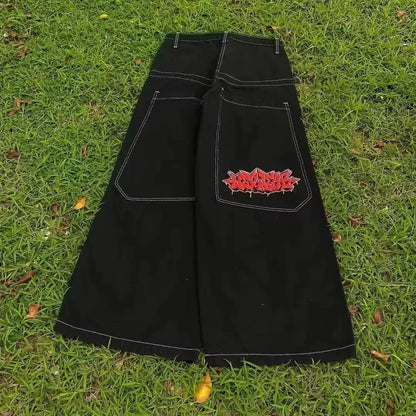 American Street Fashion Trend Big Pocket Loose Jeans Women Harajuku Y2K New Hip Hop Vintage Oversized Jeans Unisex Mopping Jeans