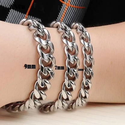 Awit Mens Simple 3-11mm Stainless Steel Curb Cuban Link Chain Bracelets for Women Unisex Wrist Jewelry Gifts
