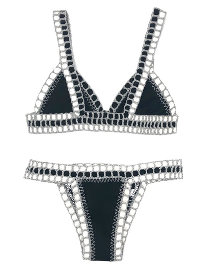 Reversible Crochet Bikini - Leopard Print Two Piece Swimwear Set | Luxury Poolside Suit