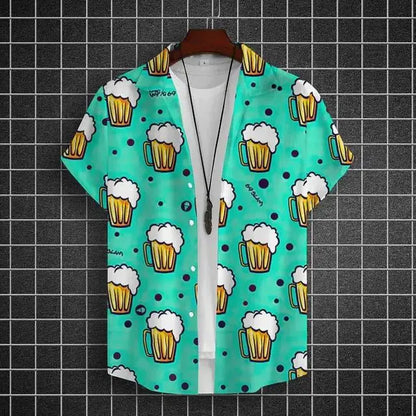 Hawaiian Shirt For Men 3d Beer Printed Short Sleeve Shirts Party Tees Summer Casual Tops Loose Oversized Clothing
