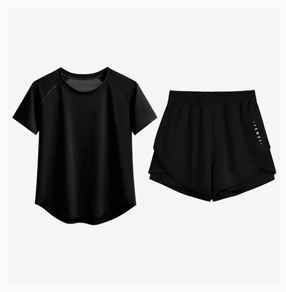 DRUR 2pcs Gym Set Women Summer Sportswear Outfit 2 Piece Short Sleeve Sports Shirt Shorts Sets Jogging Suit Female Tracksuit New