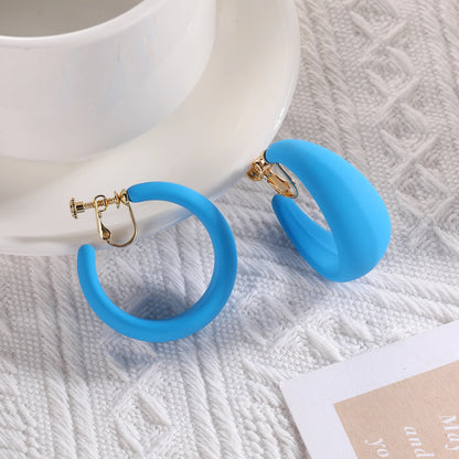 Summer Big Neon Colorful Acrylic C Shaped Hoop Clip on Earrings Geometric Round Earrings for Women Fashion Non Piercing Jewelry
