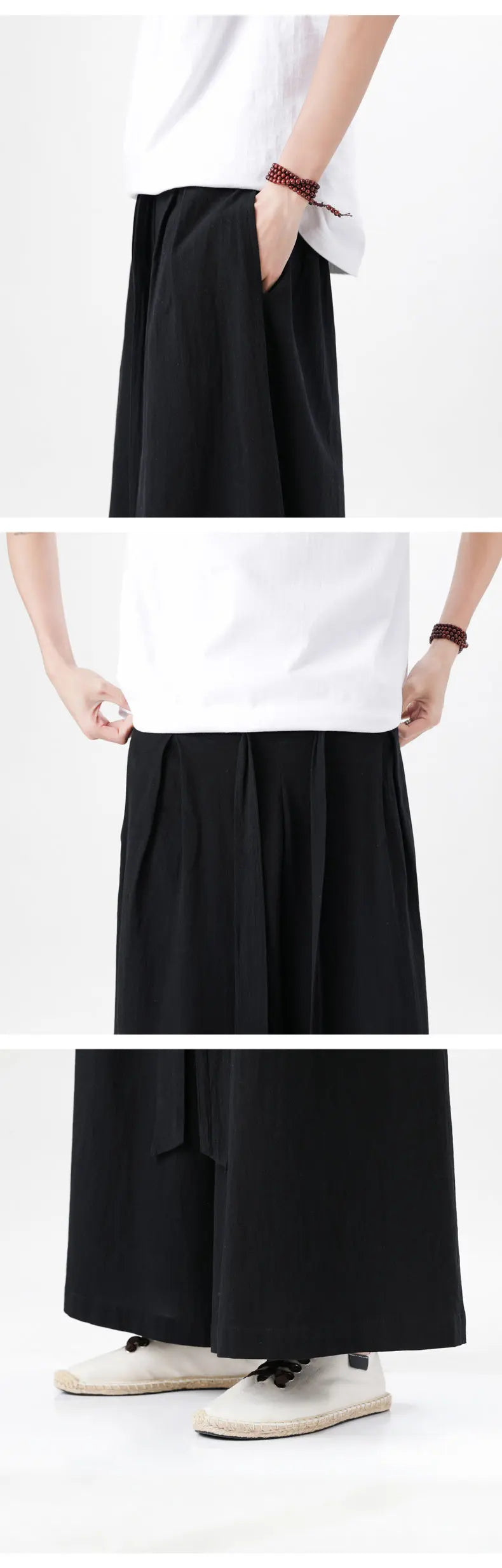 Chinese Style Linen Cotton Retro Pants Man Summer Kimono  Solid Color Traditional Pants Male Streetwear Casual Wide-Leg Trousers