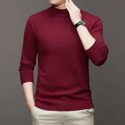 New Sweatwear Men's Half Neck Basic Solid Color Sweaters Round Neck Elastic Pullovers Warm Autumn Knitted Oversized Sweater Men