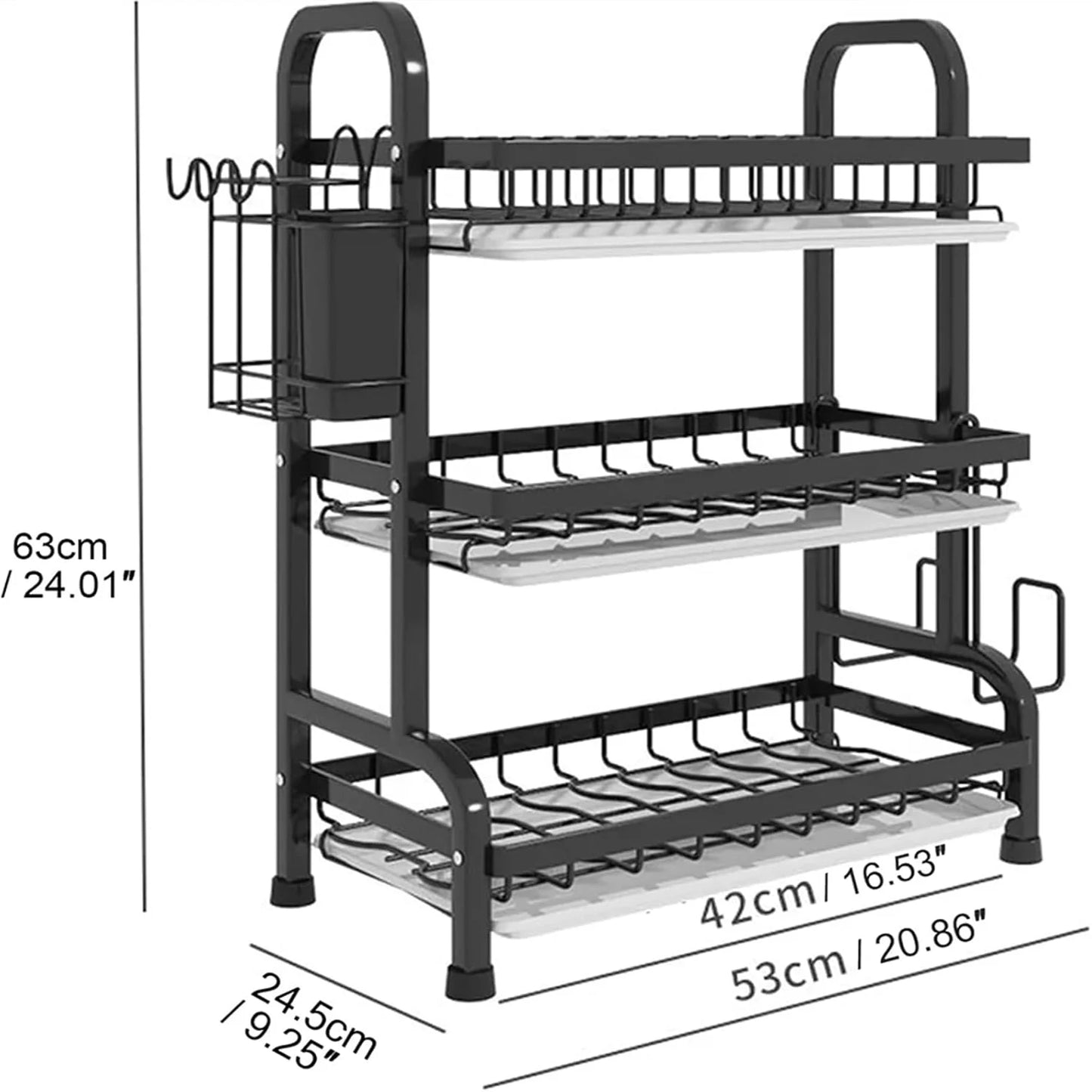 Three-Tier Dish Rack - Space-Saving Utensil Holder  Large Capacity Drainer - ZOOMNSTORE