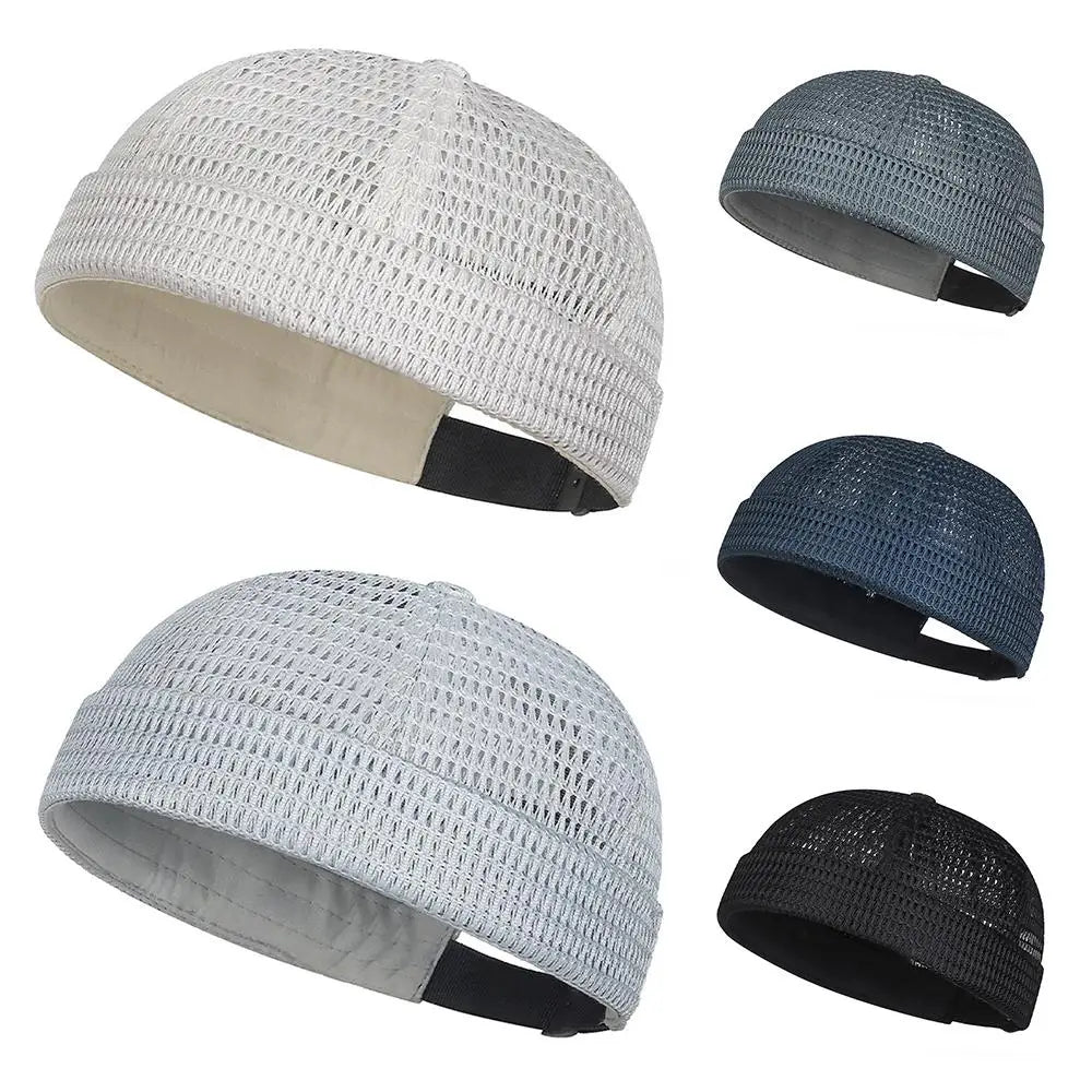 New Mesh Breathable Brimless Melon Skin Hat Summer Ultra-Light Adjustable Docker Beanies Hat Outdoor Hip Hop Sailor Landlord Cap