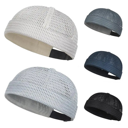 New Mesh Breathable Brimless Melon Skin Hat Summer Ultra-Light Adjustable Docker Beanies Hat Outdoor Hip Hop Sailor Landlord Cap