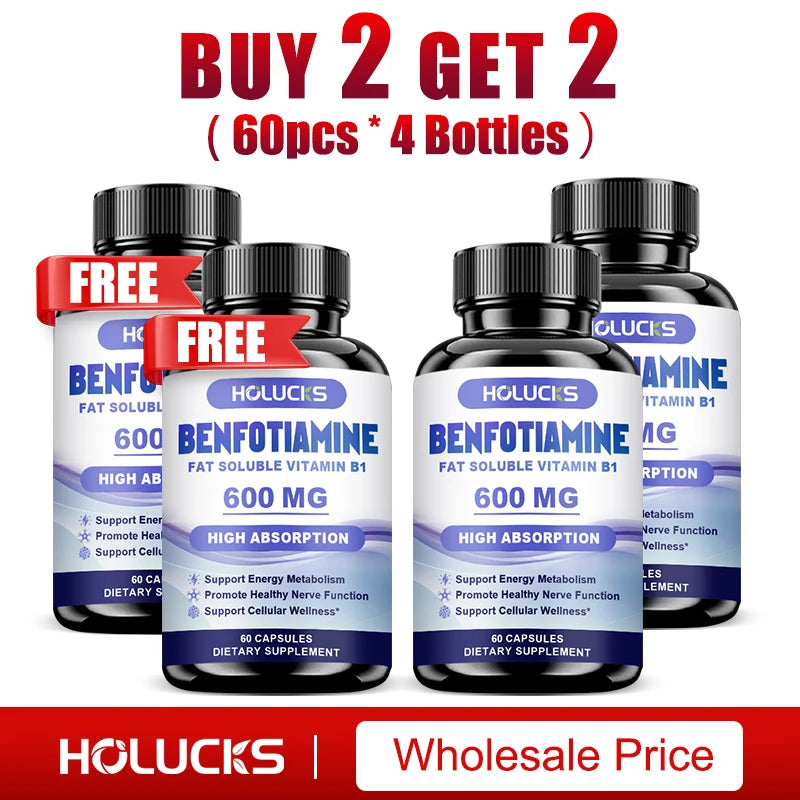 Benfotiamine 600mg | Superior Absorption Vitamin B1 for Energy Metabolism & Nerve Health | 120 Capsules Dietary Supplement