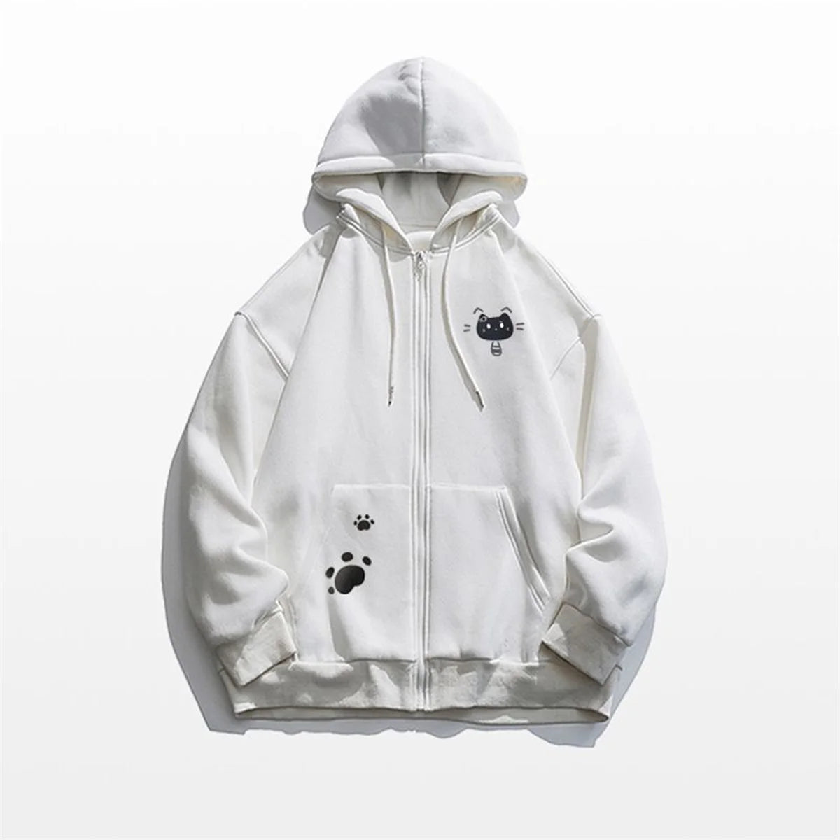 Spring And Autumn Thin Collection Fashion Trends Versatile Casual Lazy Wind 2025 New Cute Girl Zipper Fun Cat Print Hooded